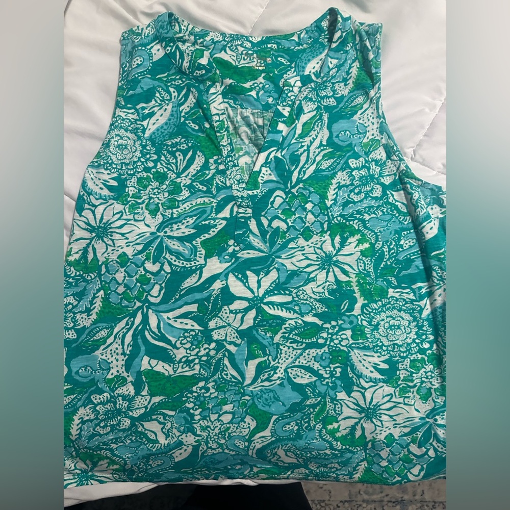 NWOT Green and White Patterned Cotton Lilly Pilitzer Tank top xl